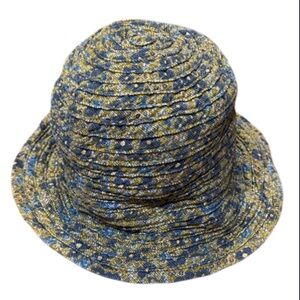 GREVI Italy Bucket Hat Woven Green blue Floral Ladies Layers Soft Flexible Sun
